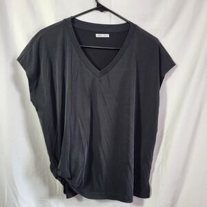 Edgely Black Side Knot V-Neck Top‎ Womens Medium Modal Blend Cap Sleeve Tee